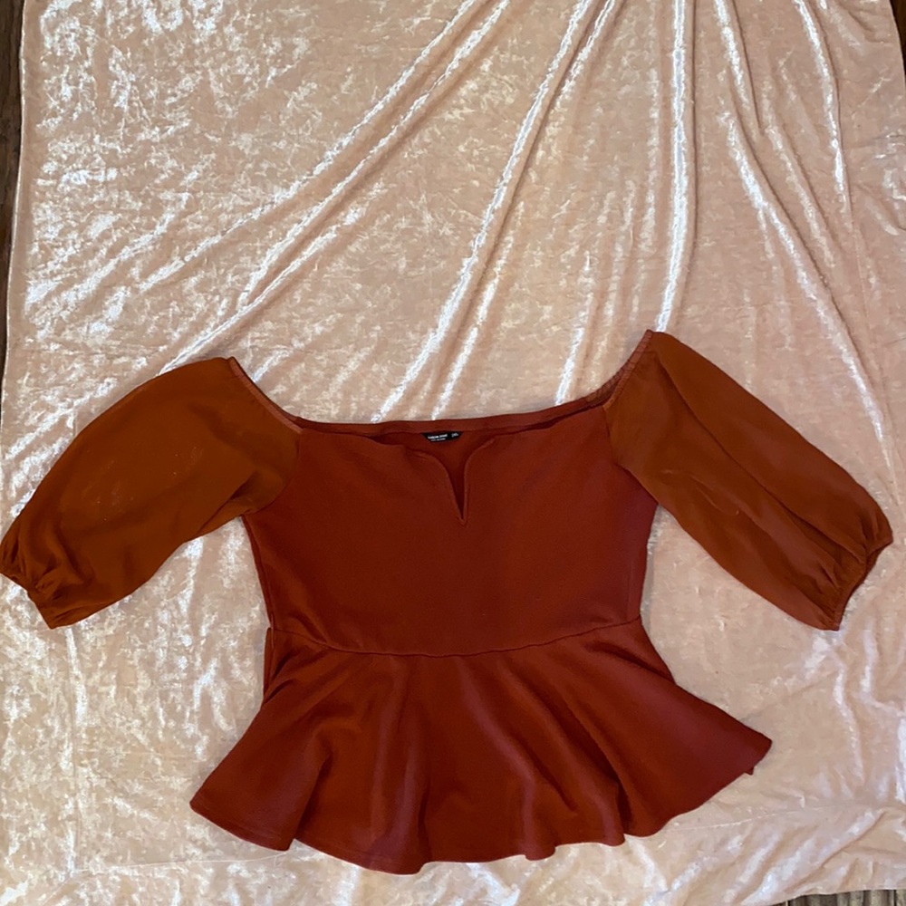 Rust 2XL shein sheer sleeve top